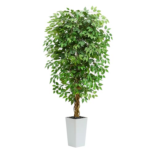 Artificial Ficus Tree 6FT Faux Floor Tree with Planter UV Resistant Potted Fake Silk Plant - Indoor...