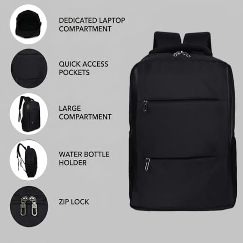 Image of Giftana 7 in 1 Backpack with Personalized Diary, Pen, Keychain, Mobile Stand, Coffee Mug & Water Bottle 750ml Gift for Men & Women, Diwali Corporate Gift for Employees (Black)