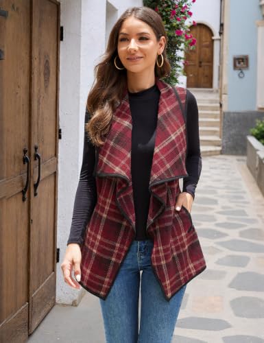 Image of YACUN Women Plaid Vest Lapel Open Front Sleeveless Cardigan