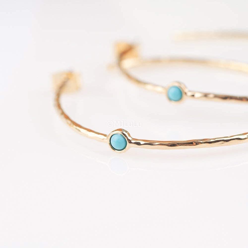 14K Gold-Plated Dainty Hoop Earrings with Simulated Blue Turquoise - Lightweight, Hypoallergenic, Chic Boho Design for Versatile Everyday Elegance - delicate minimal Jewelry by 4