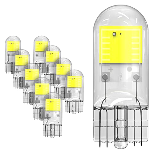 SEALIGHT 194 LED Bulb, 150 LM T10 LED Bulb Glass COB Bulb 6000K White Interior Replacement Halogen bulb Lights for 168 2825 501 License Plate Light Dome Light Tag Light Side Marker Bulb (Pack of 10)