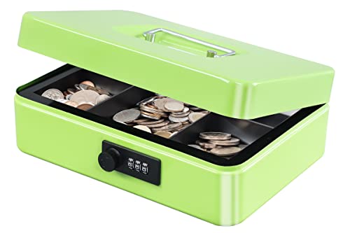 Image of KYODOLED Large Cash Box with Combination Lock,Safe Metal Box for Money, Storage Lock Box with Money Tray,9.84 inchx 7 inchx 3.54 inch Limegreen Large