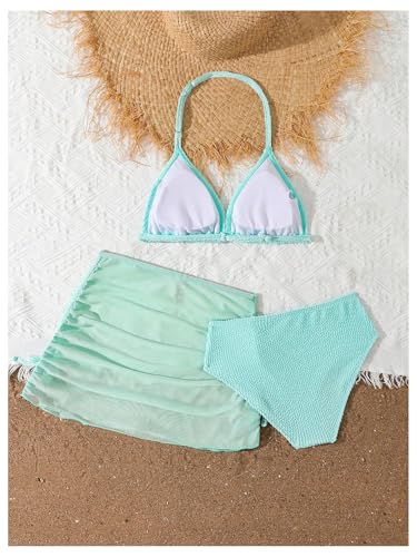 Image of SHENHE Girl's 3 Piece Swimsuits with Cover Up Skirt Halter Triangle Bathing Suits Bikini Set