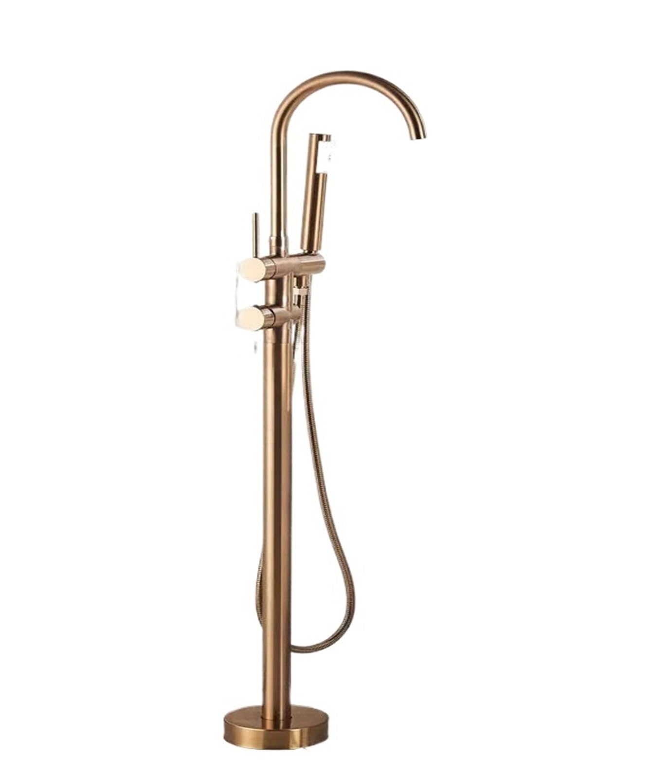 ZYCHSJXA Matte Black Brass Freestanding Bathtub Faucet Floor Mounted Shower Mixer with Swivel Spout Hot & Cold Water Wear Resistant Leak Proof (Rose Gold)