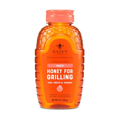 Image of Nate's Peach Honey for Grilling - Made with 100% Pure Honey and Peach - 12 oz Squeeze Bottle - For Grilling Fish, Fruit & Veggies - Gluten Free - Only Natural Ingredients