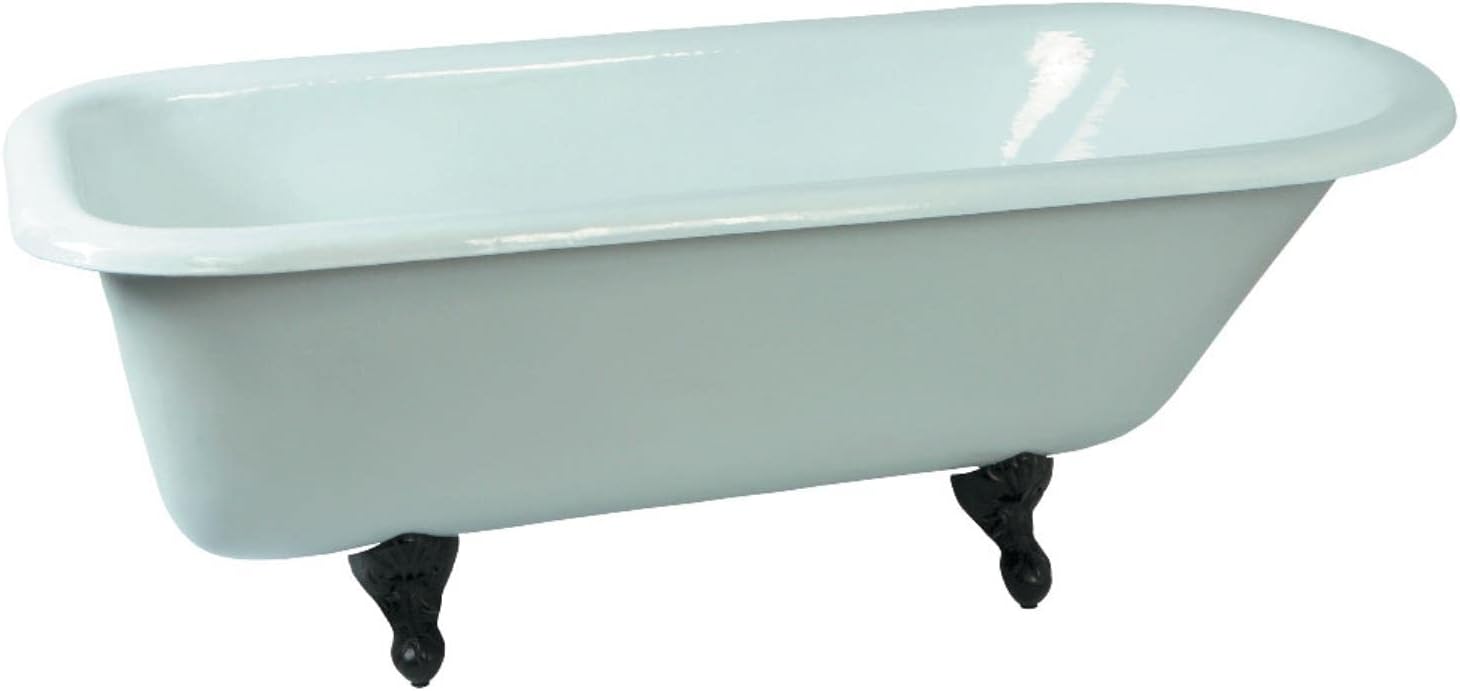 Kingston Brass Aqua Eden VCTND673123T8 Cast Iron Safe and Anti-Slide Roll Top Bathtub with Brushed Nickel Feet without Faucet-Drillings, 67-Inch, White