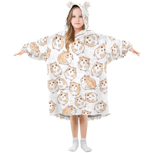 Couverture à capuche pour filles motif hamster et coquelicots blanc