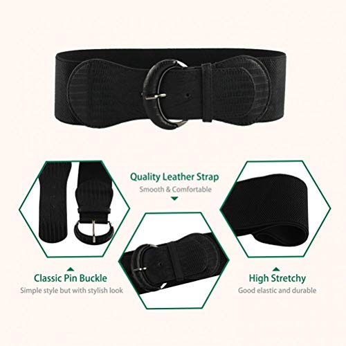 VOCHIC PU Leather Elastic Wide Belt for Women Ladies Dress Stretch Thick Waist Belts4