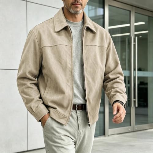 Carydety Mens Jacket Faux Suede Zip Up Jacket Fall Windbreaker Jackets - image 2