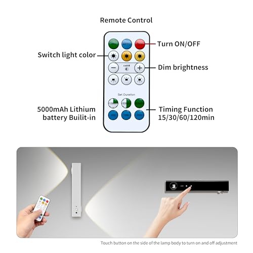 Image of Motion Sensor LED Night Lights, 2500 mAh Rechargeable Battery Operated Indoor Wall Light Without Power Connection with Switch, Wireless Wall Lighting Battery for Cabinet Bedroom Stairs(Black)