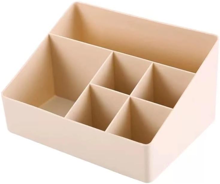 Organizador de mesa Granvela para maquiagem e materiais de escritório com 6 compartimentos, cor creme