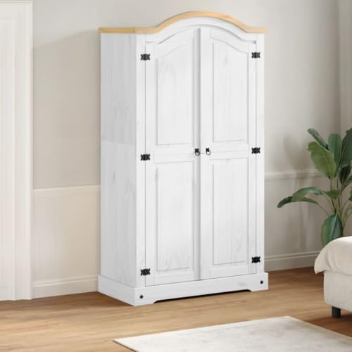 Willood Kleiderschrank Corona Weiß 102x52x186 cm Massivholz Kiefer Garderobenschrank mit Stauraum Metallgriff, Hochschrank für Schlafzimmer, Dielenschrank, Modern Willood Kleiderschrank Corona Weiß 102x52x186 cm Massivholz Kiefer Garderobenschrank mit Stauraum Metallgriff, Hochschrank für Schlafzimmer, Dielenschrank, Modern