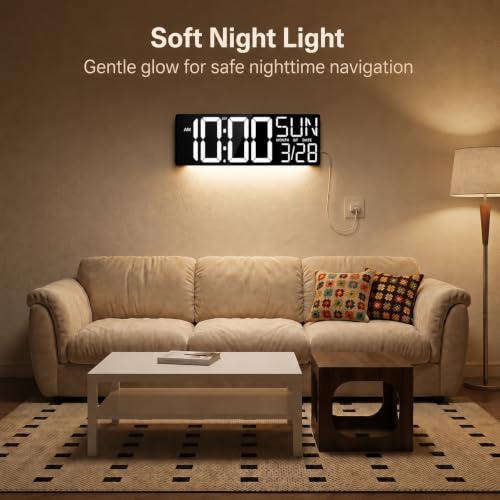 Image of JALL 18 inch Large Digital Wall Clock with Big Numbers, Remote, Timer, 12 RGB Wall Clock with Date and Temp for Teachers Seniors, Digital Clock for Arena, Gym, Living Room Classroom Decor (White)