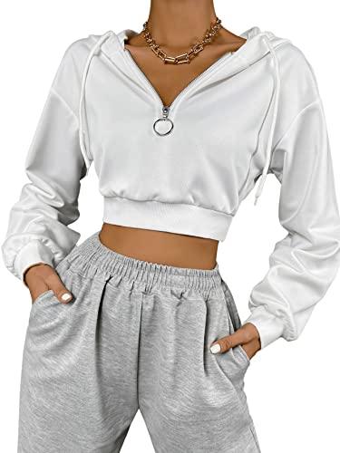 GORGLITTER Damen Crop Kapuzen Pullover Hoodie Sweatshirt mit Halbem Zip...