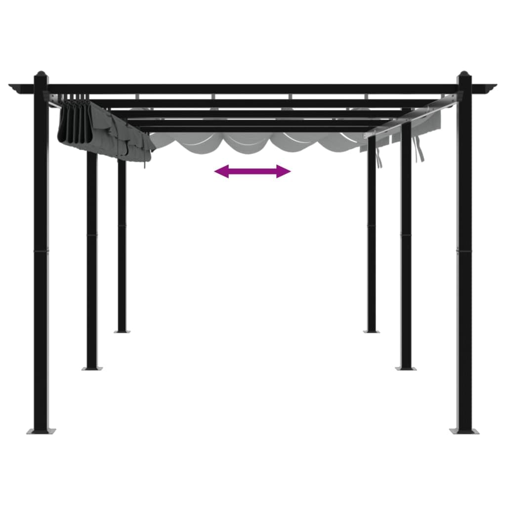 Pergola en aluminium - 3 x 6 m - Avec toit rétractable - Anthracite - Structure stable pour auvent de terrasse - Toit solaire en polyester imperméable avec revêtement PA - Idéal pour le jardin