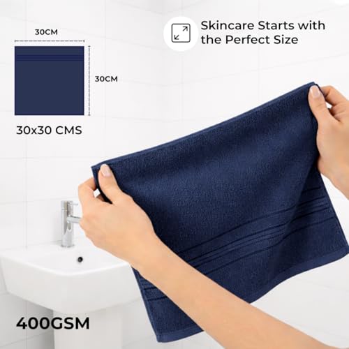 Image of Cotton Face Towel Pack of 4, 100% Cotton Towels, Soft Absorbent Small Gym Towel for Face, 400 GSM Quick Dry Bathroom & Travel Towels Men & Women, 30 x 30 cm, Navy Teal