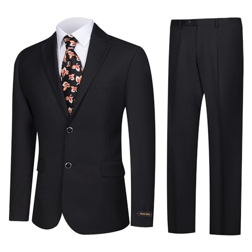 Men's 2 Piece Suits Classic Fit Single Breasted 2 Buttons Business Wedding Suit Jacket Blazer & Pleated Pants Set