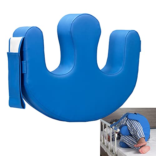 寝返り介助クッション 固定ストラｯプ付き 寝返り防止クッション　介護用品 体位変換 補助装置　介護用クッション 介護 回転クッション 床ずれ防止 リハビリ用具 看護 車椅子用クッション 高齢者、患者、身体障害の介護に適用 PUレザー 防水 青い - QLAID - 商品画像