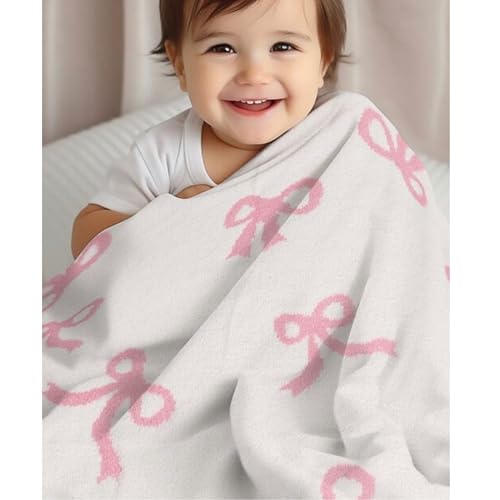 Image of Bow Blanket Pink Bows Soft Throw Blanket Reversible Premium Cozy Fabric for Best Comfort - for Infant,Toddler,Newborn,Nursery,Girl,Throw,Crib,Stroller,Gift, (Pink Bows, 30x40 in)