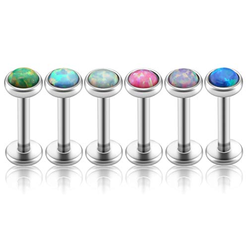 PiercingJ 2-12pcs 16G 316L Stainless Steel Cartilage Tragus Earrings 3mm Round Opal 5/16" Barbell Ear Stud Helix Lip Labret Monroe Earring Birthstone Body Piercing Jewelry4