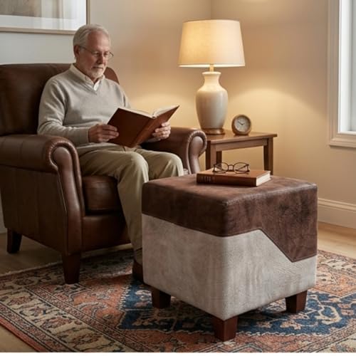 Image of APRODZ Printed Ottoman Stool Upholstered Foam Cushioned Pouffes for Living Room | Puffy Muddha Stool for Footrest & Sitting, Velvet Pouf Stool, Furniture for Home Decor, Office Set of 2(Dark Brown)