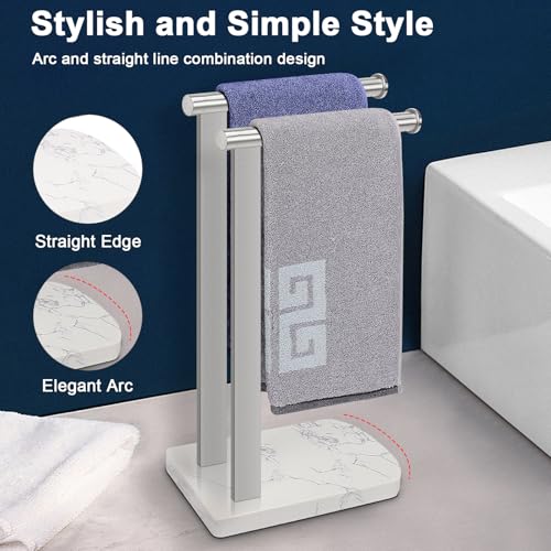 Foto de NearMoon Toallero de mano con base de mármol equilibrada, anillo de toalla de acero inoxidable SUS304 en forma de L, toallero de mano independiente para baño, encimera de cocina (doble varilla de (imagen 7)