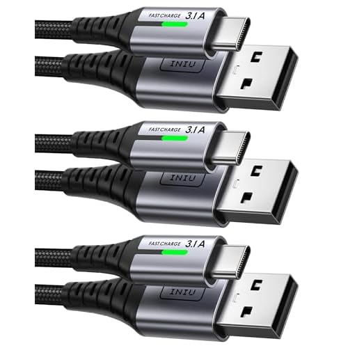 INIU USB C Charger Cable, [3 Pack 0.5+2+2m] USB A to USB C 3.1A Fast Charging, Braided Phone Charger Type C Cable for iPhone 17 16 15 Pro Max Samsung Galaxy S25 S24 S23 Switch PS5 Huawei Pix