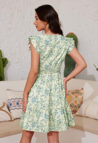 Image of Jayscreate Women's Ruffle Sleeve Layered Dress Pockets Elastic Waist 2025 V Neck Above Knee Summer Casual Cute Dress