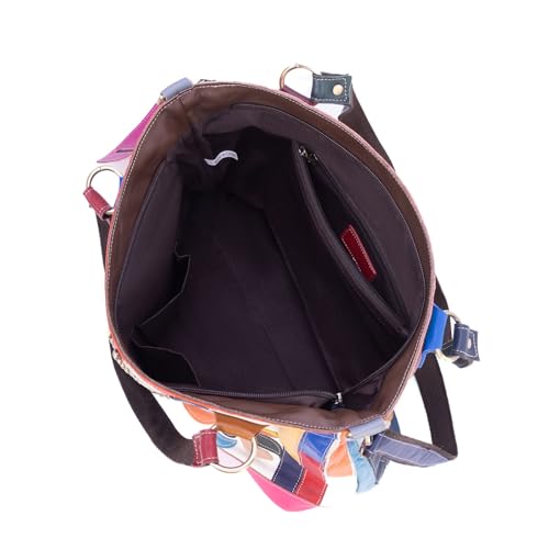 Image of Multicolored Floral Pattern Tote Handbags Leather Shoulder Crossbody Bags for Ladies Patchwork Colorful backpack