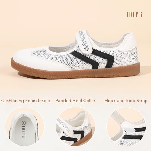 Image of IDIFU Mary Jane Sneakers for Women Retro Fashion Casual Ballet Flats | Lightweight Memory Foam Insole Non-Slip Hook and Loop Spring Tennis Walking Shoes