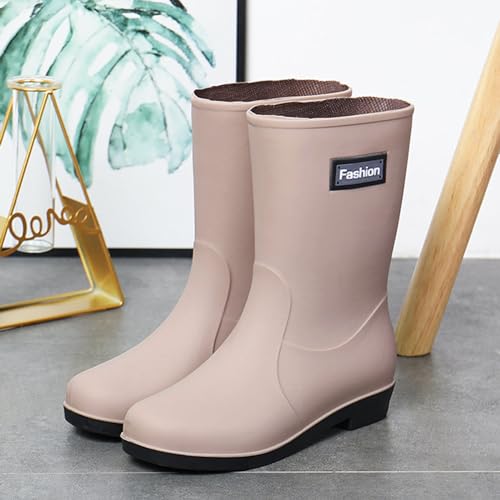 Rain Boots Women Women's Mid Calf Rain Boot Waterproof Garden Shoes Fashion Rubber Boot Anti-Slipping Rainboots2