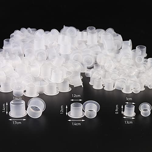 Ink Cups Disposable Pack of 300 Tattoo Paint Caps, Plastic Paint Containers, Small Ink Pigment Cups (10 mm, 12 mm, 14 mm, with Base)