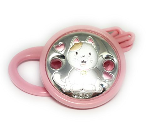 Broche para chupete de niña rosa con placa de plata y esmaltes, cód. AE0423R