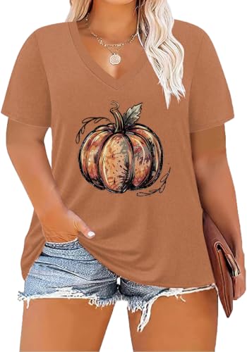 Image of ForHailey Women's Plus Size V Neck Tops Summer Short Sleeve T Shirt