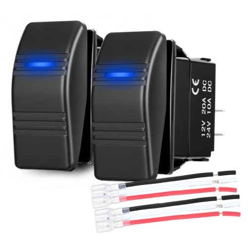 Image of Nilight 2 Pack Marine Rocker Switch LED Light Bar 3 PIN with Blue Backlit