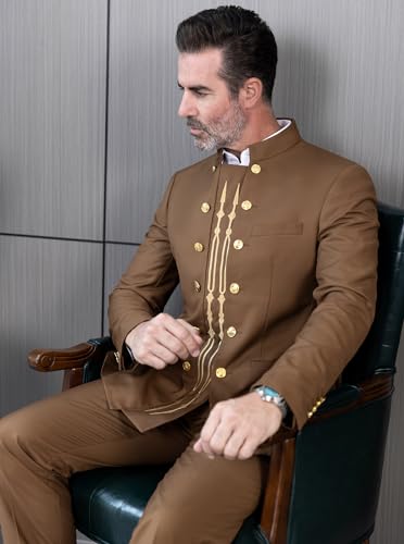 Men's 2 Pieces Suit Embroideries Double Breasted Formal Dashiki Business Dinner Dress Blazer Pants Set4