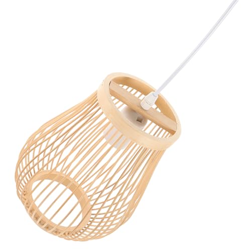 Lustre suspendu en bambou tissé naturel 20x30 cm pour cuisine et salle à manger