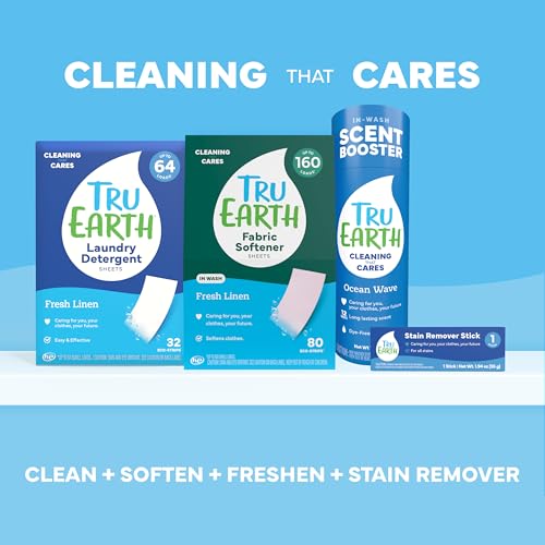 Image of Tru Earth Fabric Softener Sheets for Washing Machine | Alternative to Fabric Softener Liquid and Pods | 80 Sheets | Fresh Linen