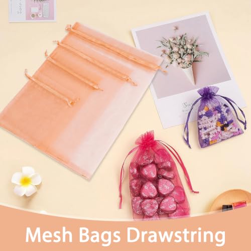 Image of Crweety 50PCS Organza Bags 3x4 Peach Small Gift Bags Mesh Drawstring | Party Favor Goodie Bag Bulk, Jewelry Sachet Candy Treat Soap Makeup Pouches, Wrap for Wedding Baby Shower Birthday Halloween