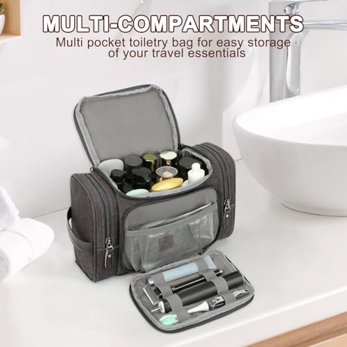 ZOMFELT Travel Toiletry Bag for Men, Water-Resistant Canvas Dopp Kit with Wet Compartments, Multi-Pocket Organizer for Shaving Kit, Gym Essentials and Toiletries Accessories, Grey2