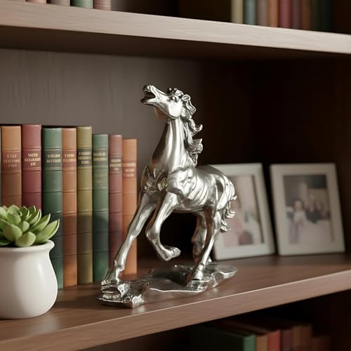 Image of 999 Silver Plated Running Horse Statue, Vastu Home Decor Showpiece for Sucess l Tabletop Gift Item with Gift Box for Decoration & Wedding Gifting