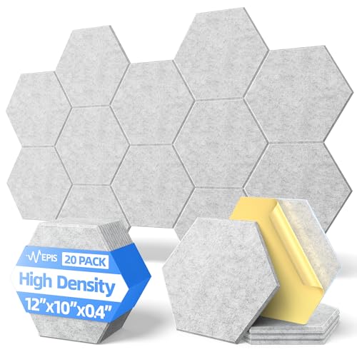 Image of 20 Pack Acoustic Panels with Self Adhesive, 12 inch X 12 inch X 0.4 inch High Density Sound Proof Foam Panels for Walls, Soundproof Wall Panels, Hexagon Sound Absorbing Panels for Home Studio Office Decor - Gray