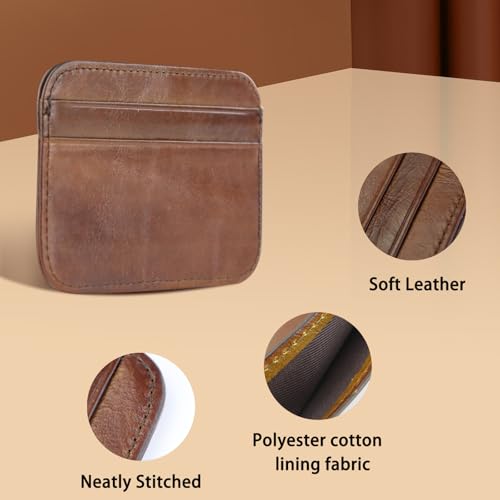 Slim Minimalist Wallet, Genuine Leather Credit Card Holder Wallet for Men and Women, Card Wallets with 4 Card Slots and 1 Pocket (Coffee)4