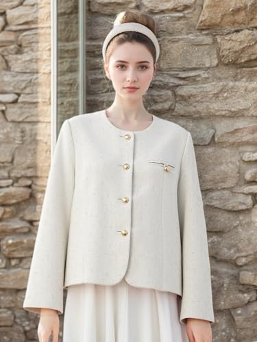 Cromoncent Women's Tweed Jackets Long Sleeve Button Down Business Casual Work Blazer2