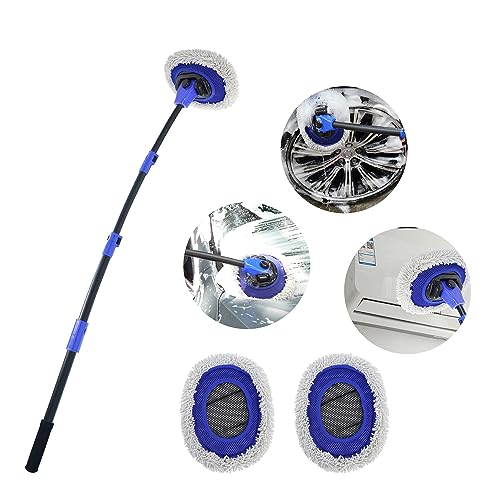 15°Curved Car Cleaning Brush with Telescopic Handle 55' Aluminum Alloy Long Rod Wash Mop for Washing Caravan Van Truck Boat RV Roof Soft Chenille Head Duster Clean Product Not Hurt Paint Scratch Free