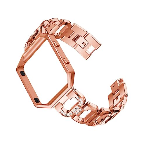 Angoily Correa de Reloj Inoxidable con Rhinestones y Marco Compatible con Fitbit Blaze Banda Elegante para Reloj Inteligente Rosa Dorado