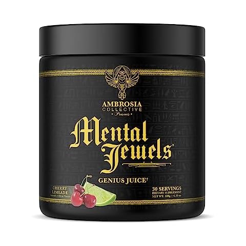 Ambrosia Mental Jewels Powder - Cognitive Enhancer | Increase Memory, Communication Skills, Concentration & Focus | Decrease Reaction Time | Alpha GPC, Choline, BaCognize | 30 Servings| Cherry Limeade Cover