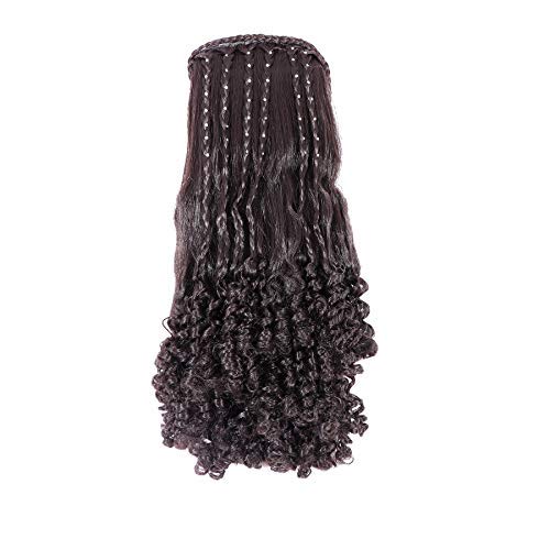Navjai Curly/Wavy Short Wig Stone Braids work with Cap Comb Synthetic Hair Wig for Women And Girls, Hair Extension 20-21 Inches (Brown)-image-22