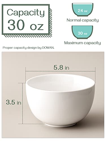 Dowan 30 Ounces Deep Soup Bowls Set Of 4-5.8" Large Cereal Bowls - Ceramic Bowls For Oatmeal, Salad, Ramen, Noodle, Rice - Dishwasher & Oven Safe (White) #TOP4