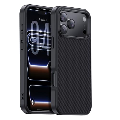 GESIHOPY for iPhone 17 Pro Max Case Carbon Fiber,Fits MagSafe, Military-Grade Drop Cover,Sturdy Carbon Fiber for iPhone 17 Pro Max Phone case,Supports Wireless Charging, Black/Grey(Twill)